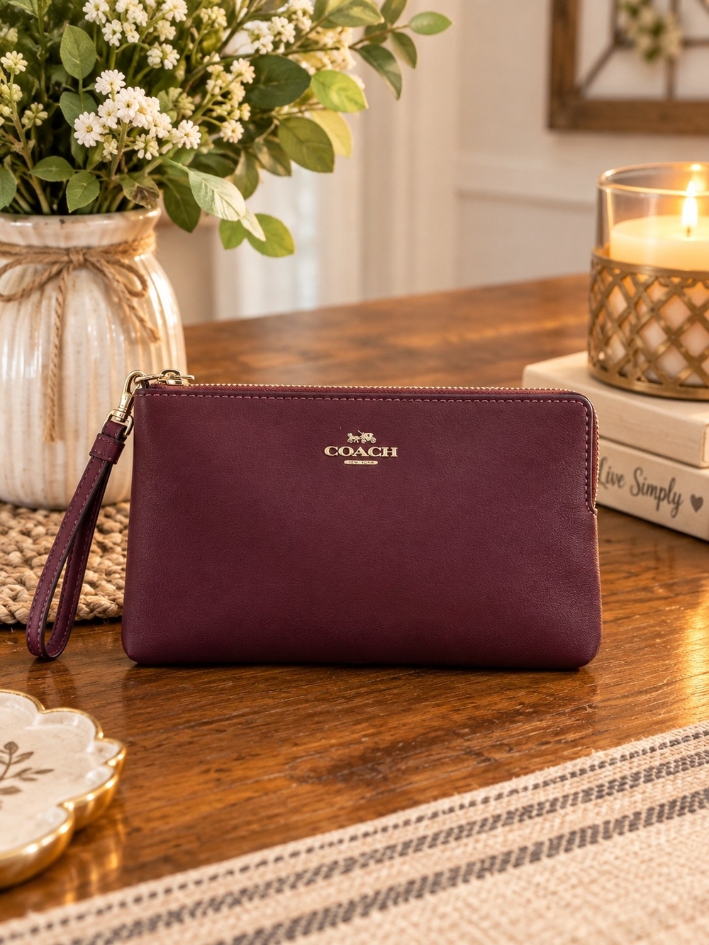 Coach Wristlet Clutch in Burgundy - Coach Leather Pouch